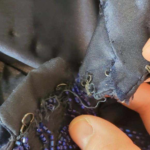 Vintage 90s Scala Navy Blue Beaded Silk Long Gown Cutouts Sz 2 4 - Picture 12 of 15